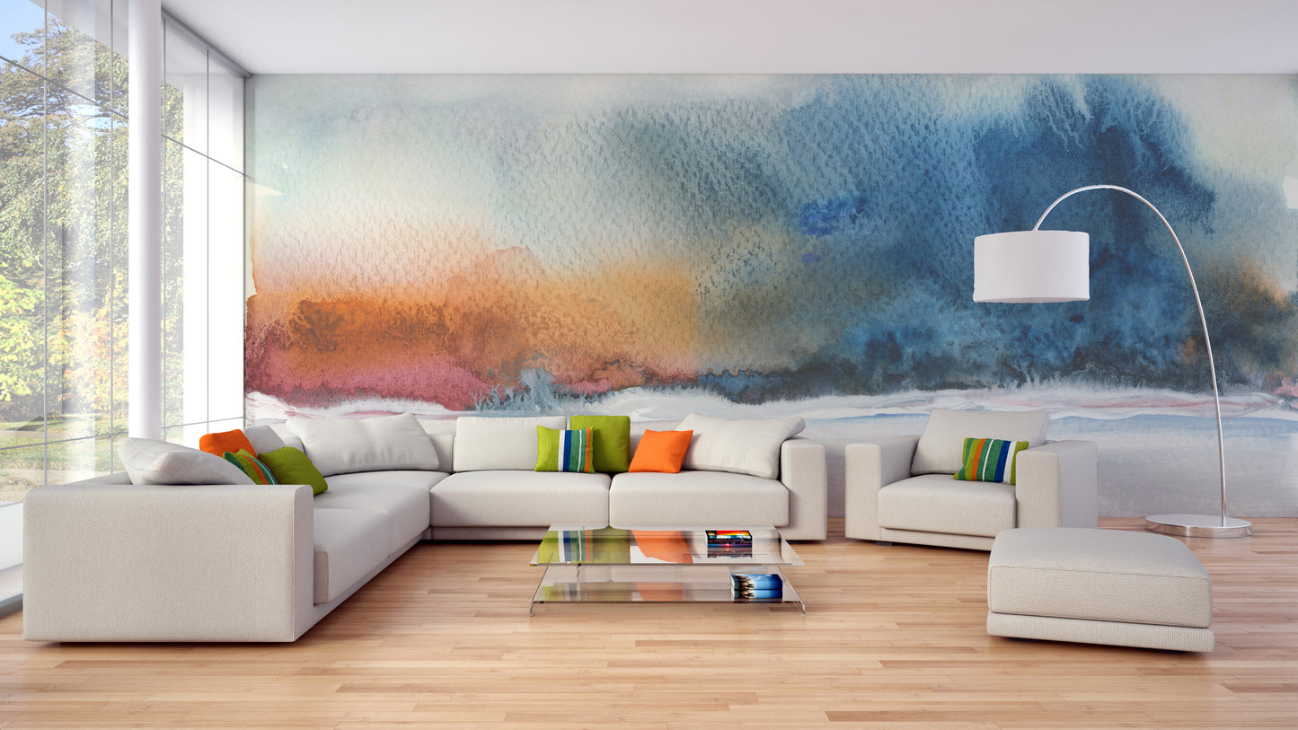 acrylic watercolor flow painting wallpaper mural
