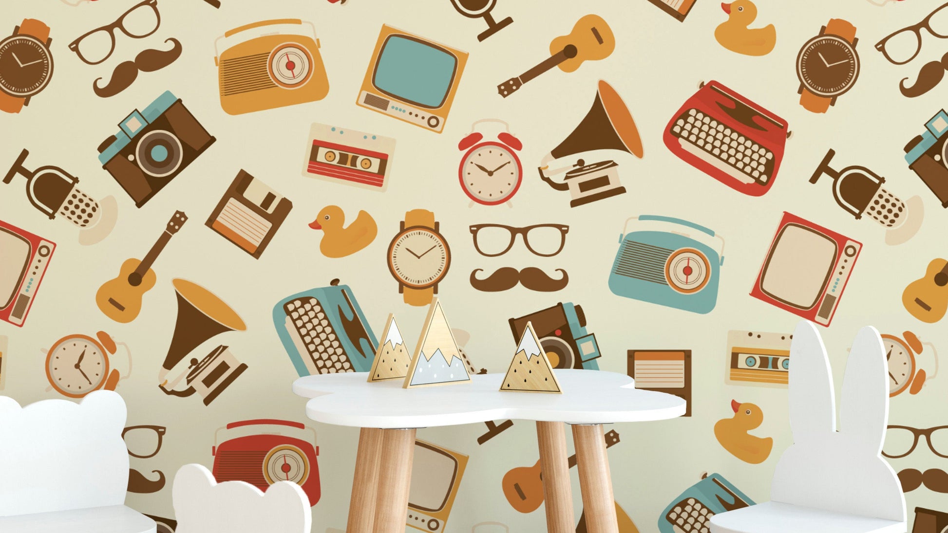 Retro-themed wallpaper with vintage gadgets