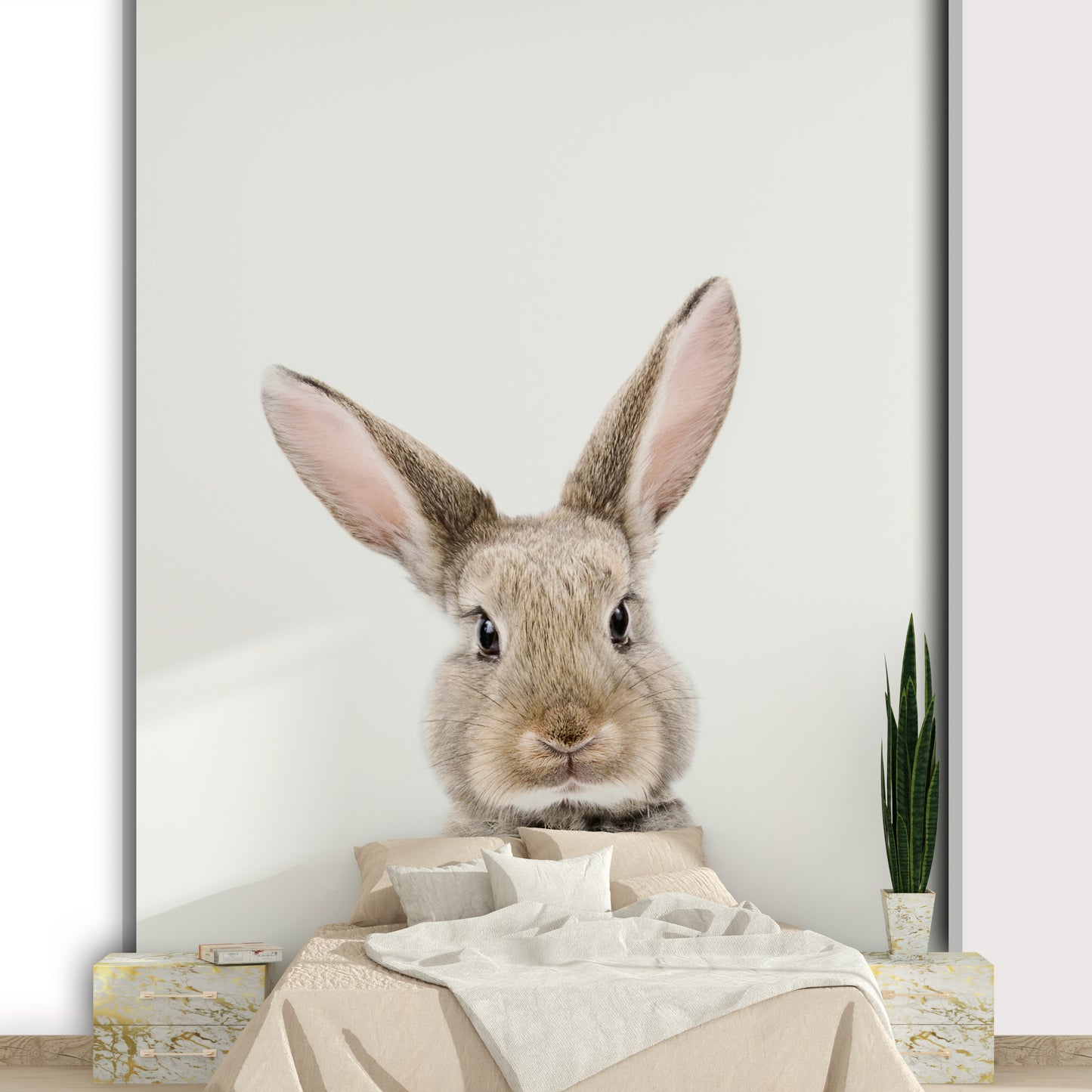 Sweet bunny wall art for forest-themed nursery

