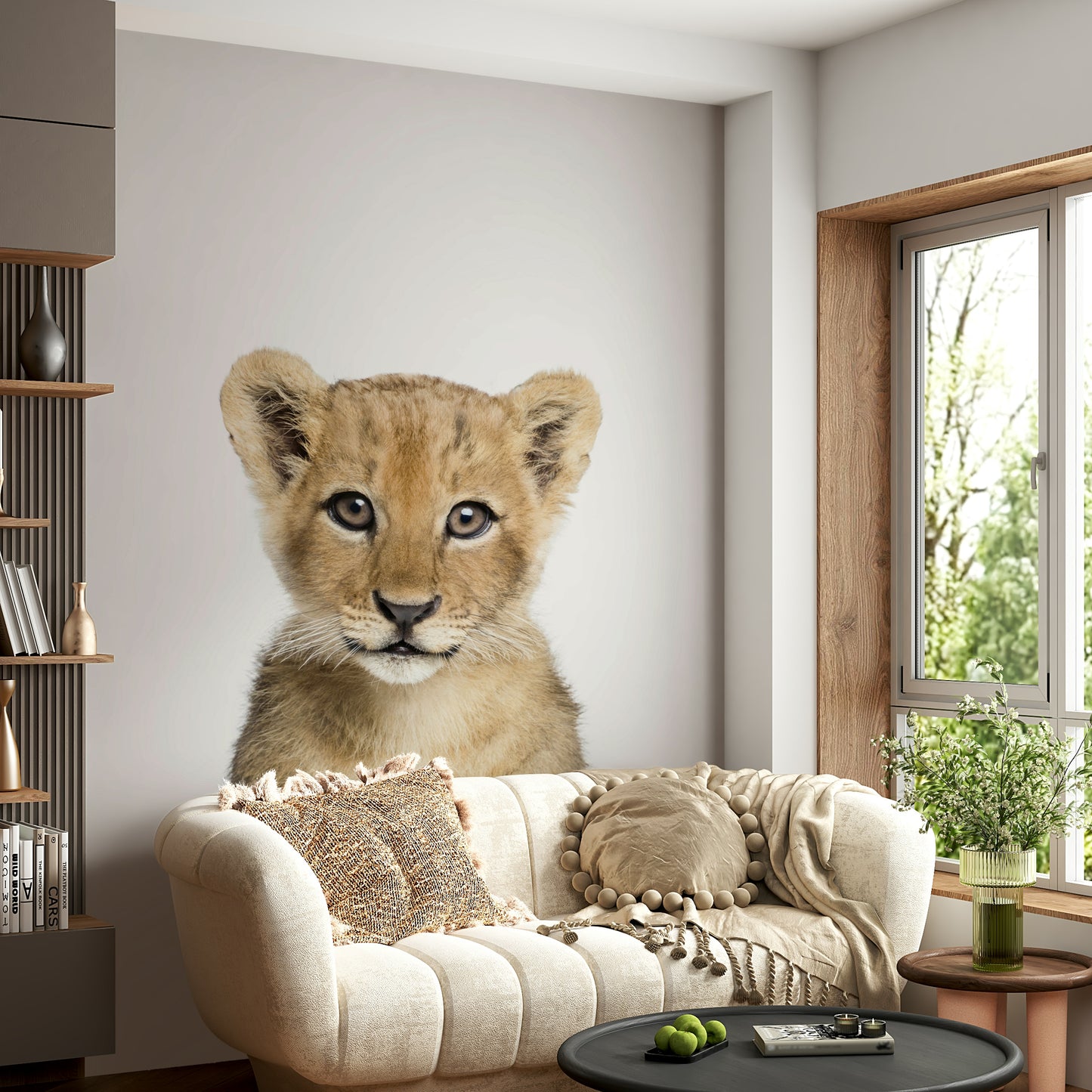 Playful baby lion wall mural for nursery décor

