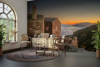 A calming serene coastline wallpaper mural that defines a space.

