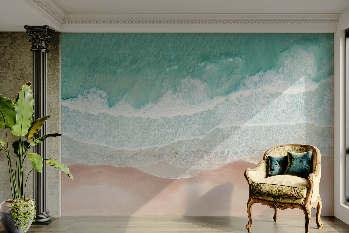 Seaside aerial mural for modern wall styling

