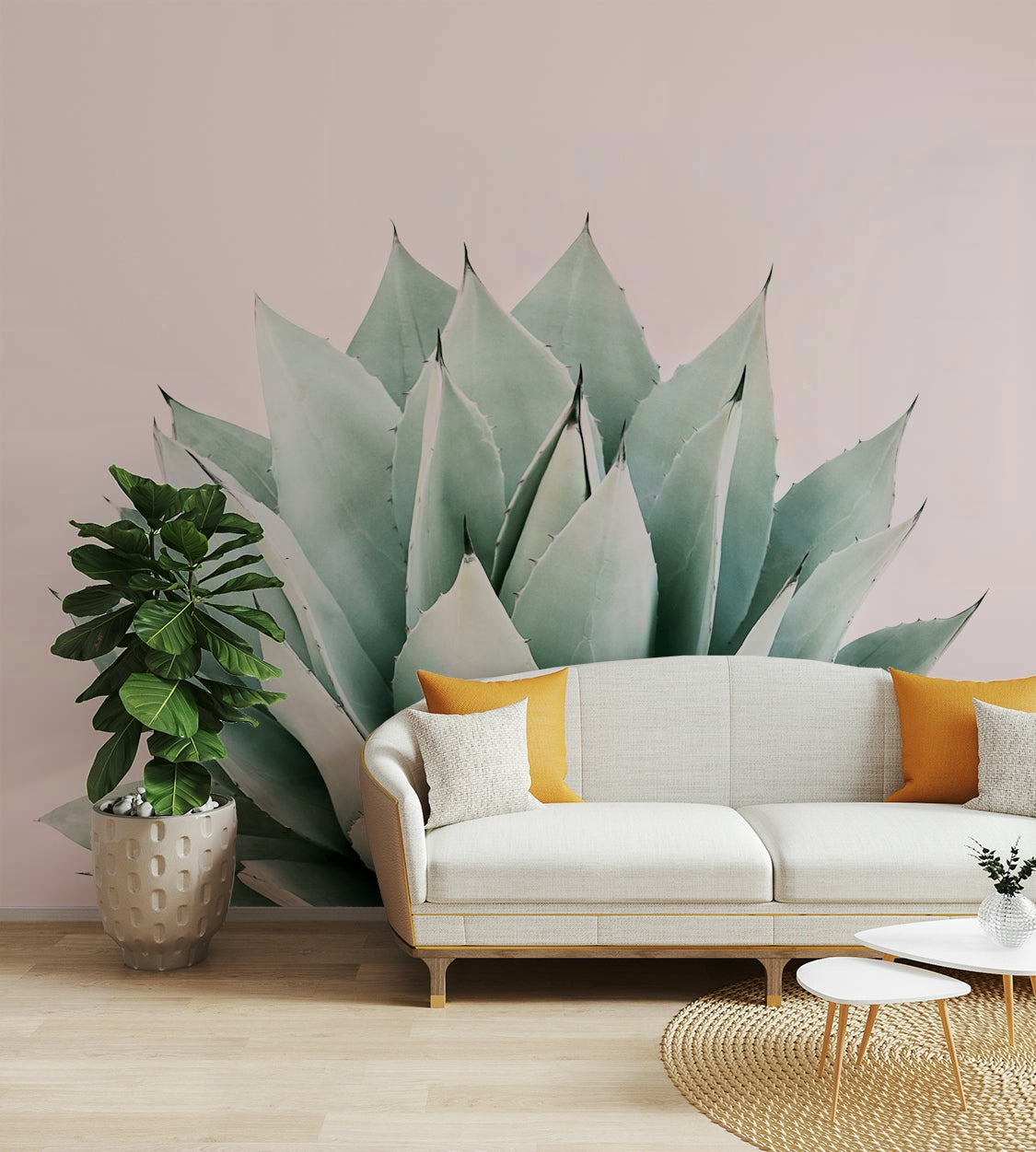 Vibrant agave plant and flower wallpaper for walls.