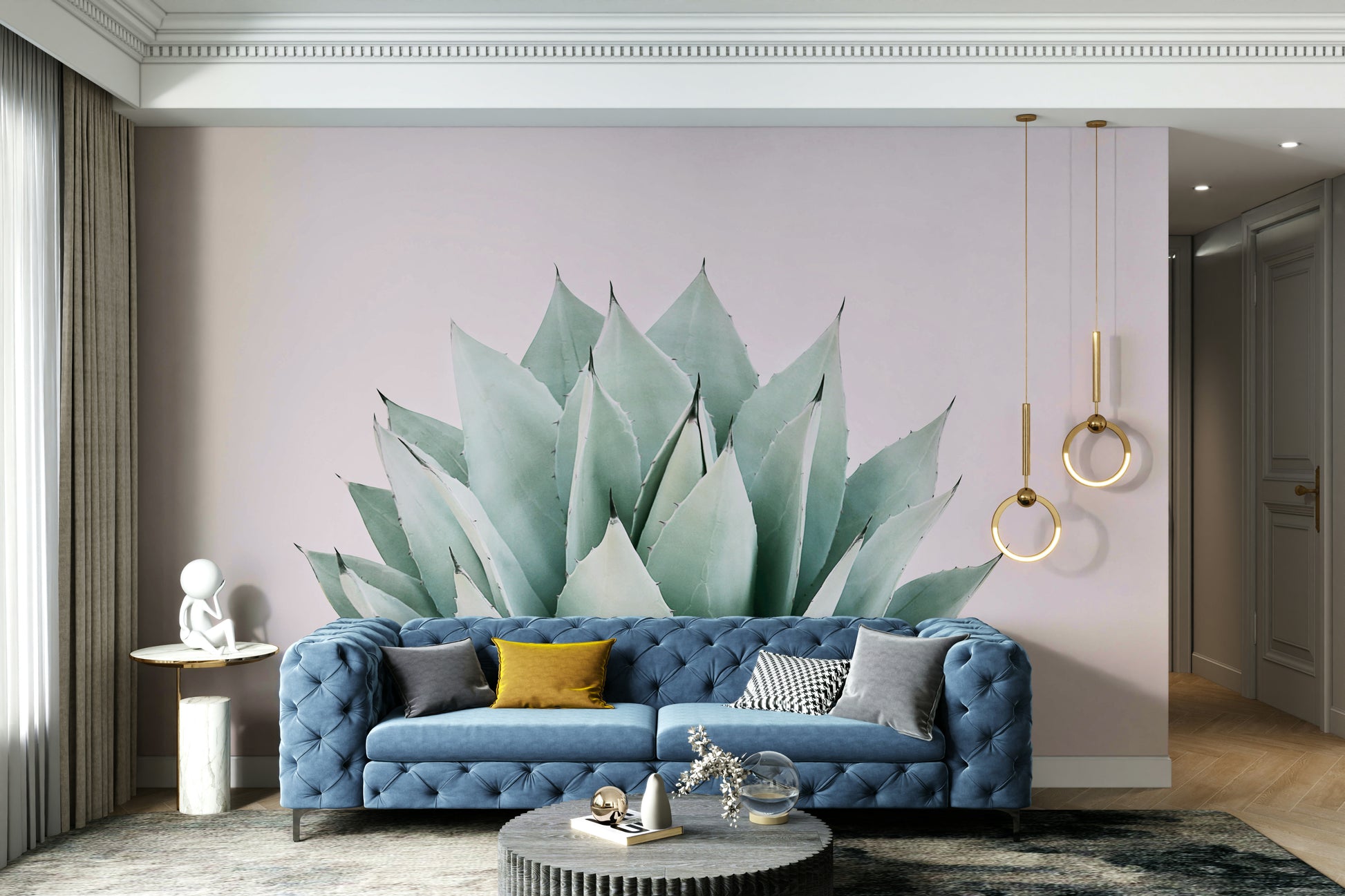Soft watercolor agave flower wallpaper for bedrooms.