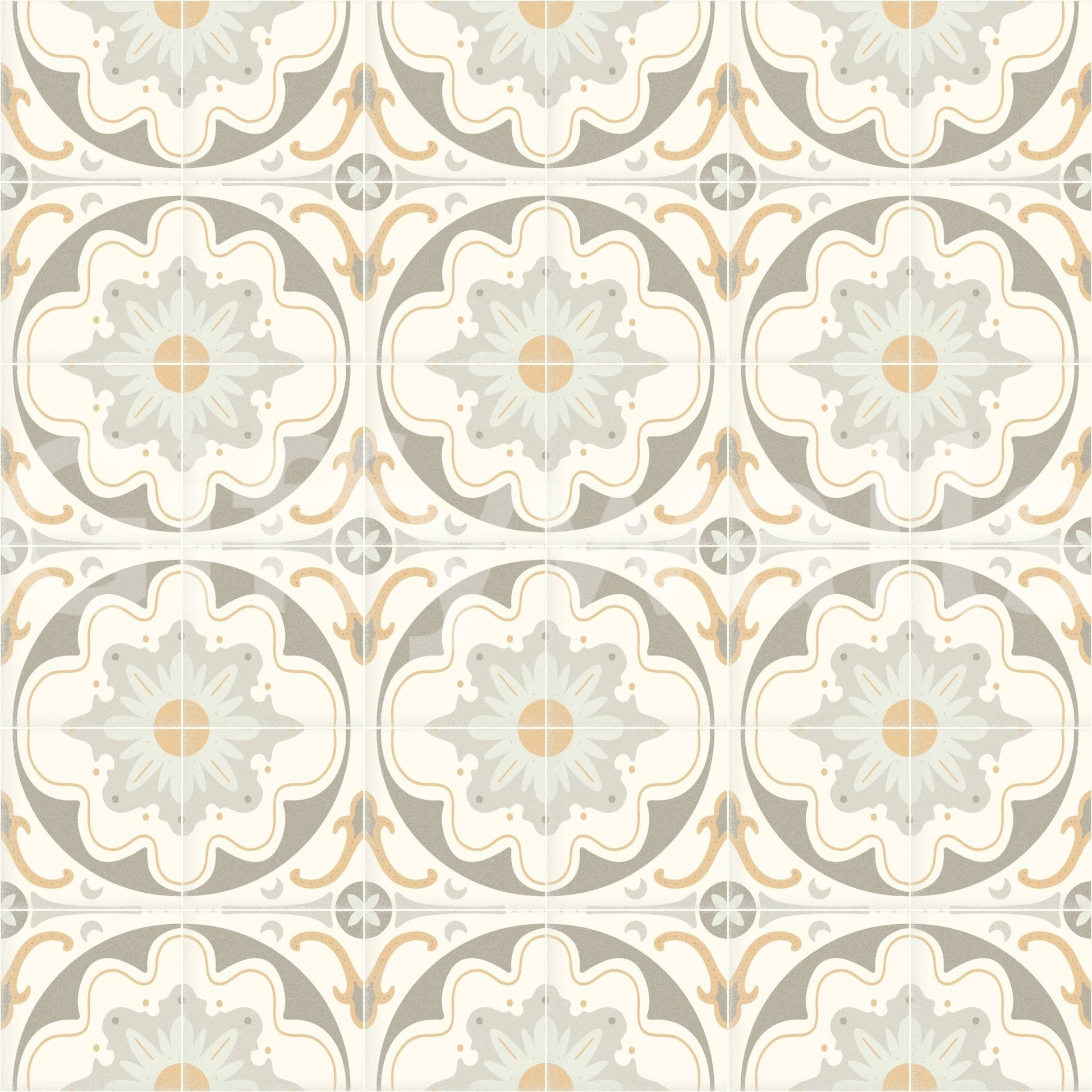 Aged Cement Tile mural in a laundry room.

