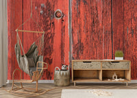 Aged Red Timber Wall Mural.

