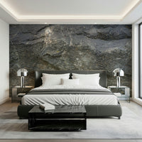 Decorative wall mural with weathered stone texture for a rustic, natural look.