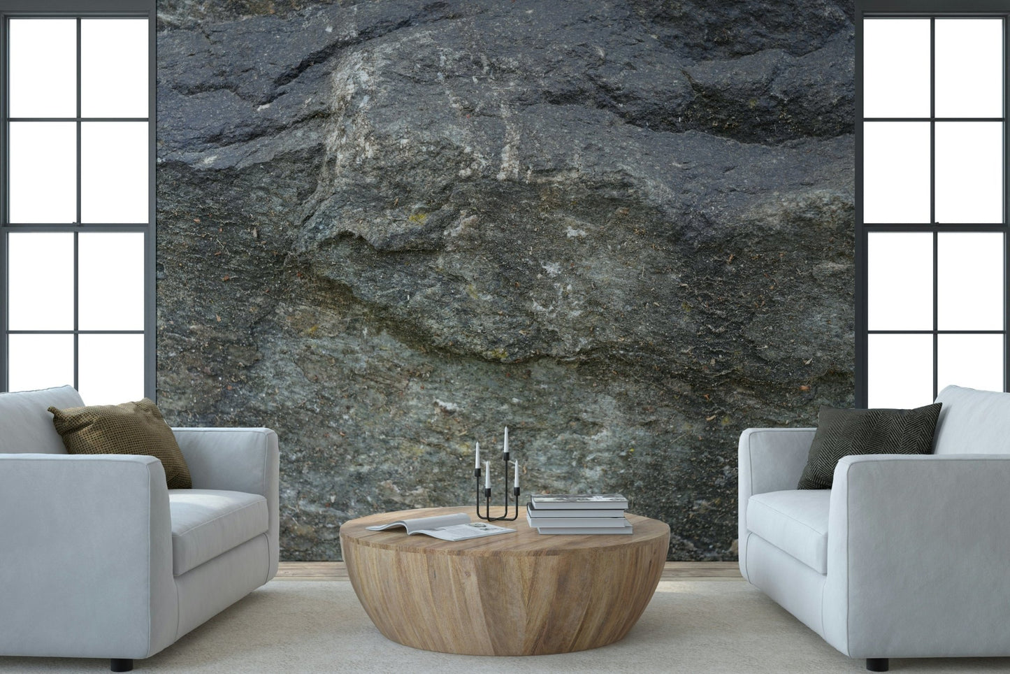 Stone texture wall mural with natural gray and beige tones for modern interiors.