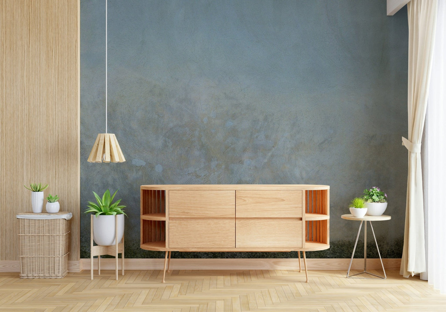 Quietly eroded Aged Wall Canvas wallpaper; mossy base detail.