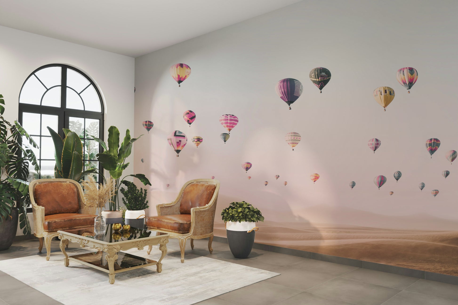 Whimsical air balloons mural for joyful décor

