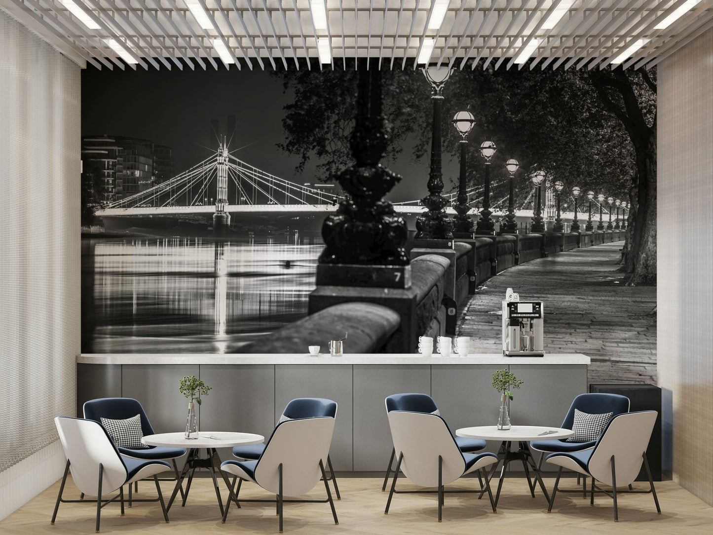 The mural extends across the entire wall, creating a smooth backdrop.

