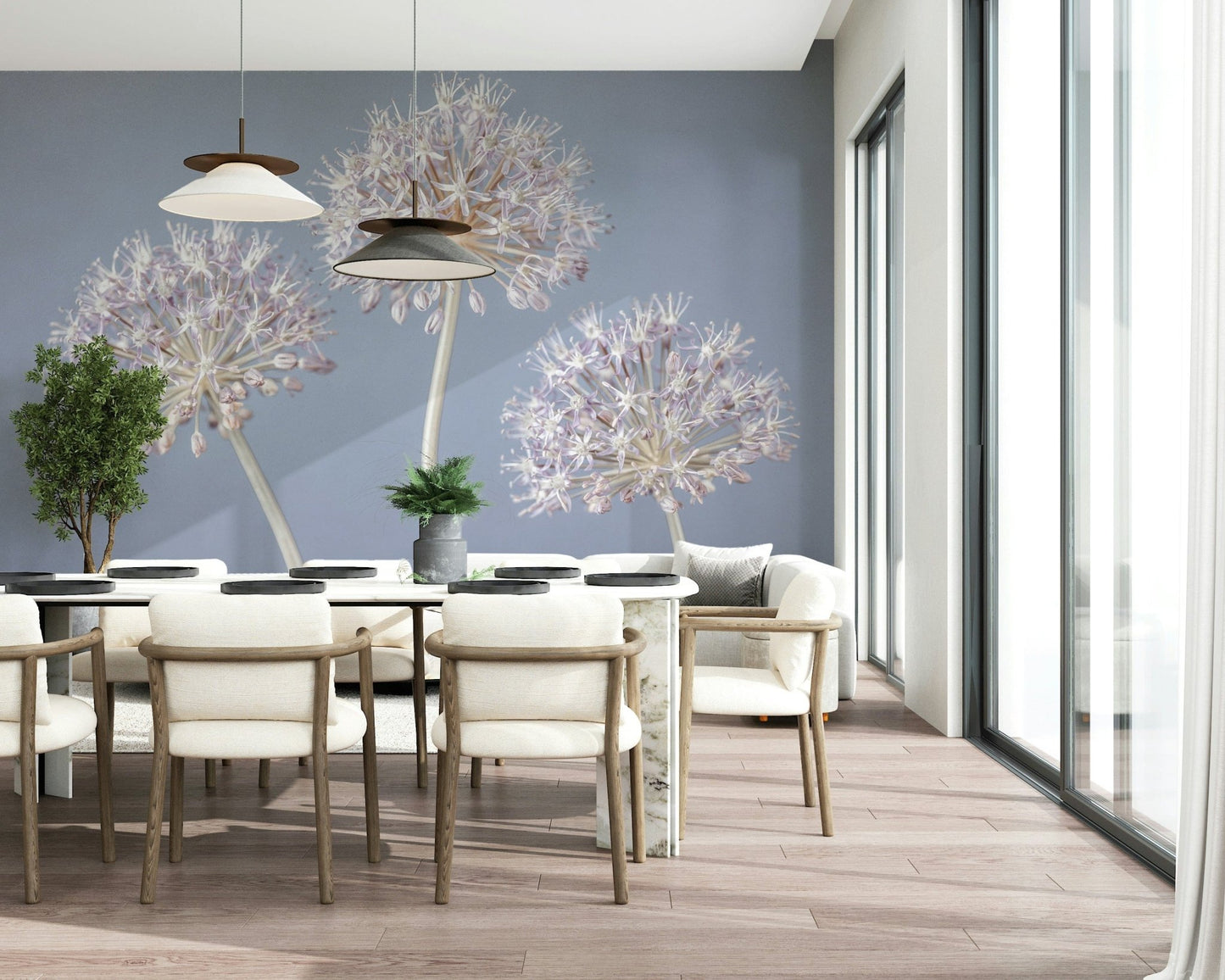 Botanical bloom wall mural with round heads