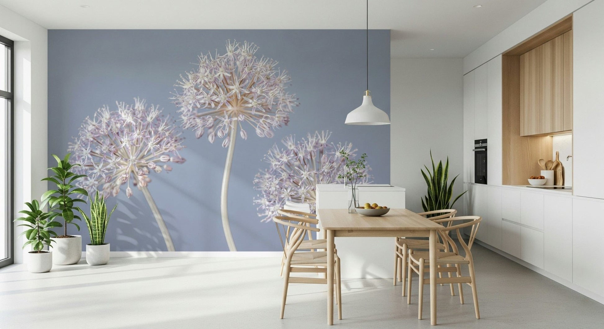 Minimal flower wall mural with tall stems