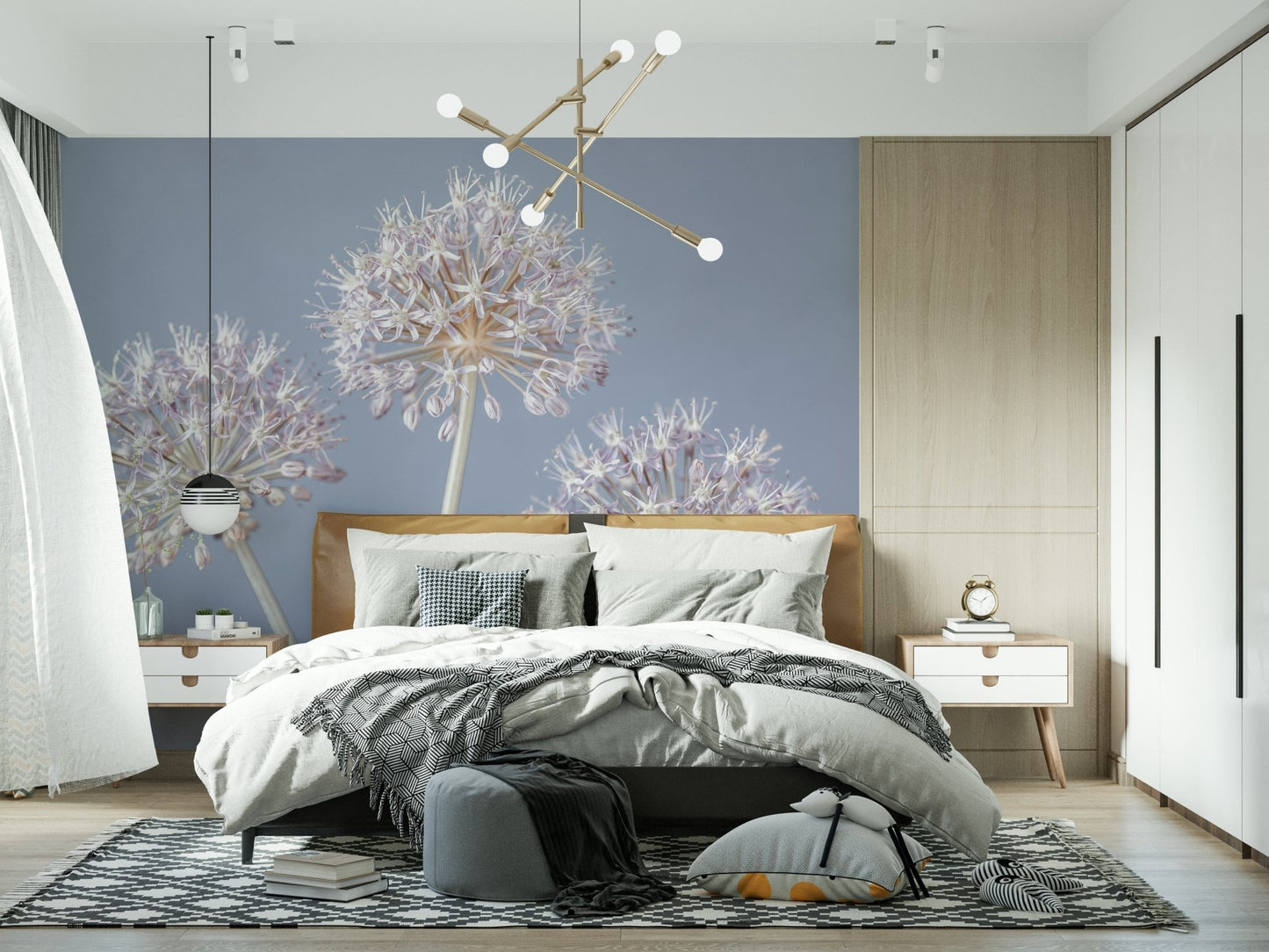 Soft pastel flower wall mural in calm hue