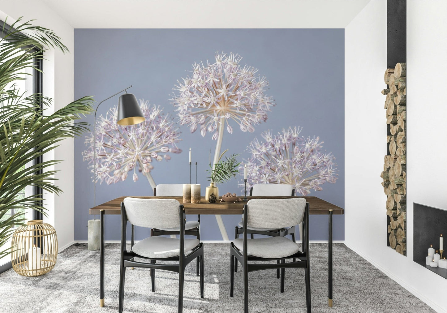 Delicate allium wall mural in soft tones