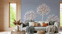 Elegant white blossoms wall mural on blue