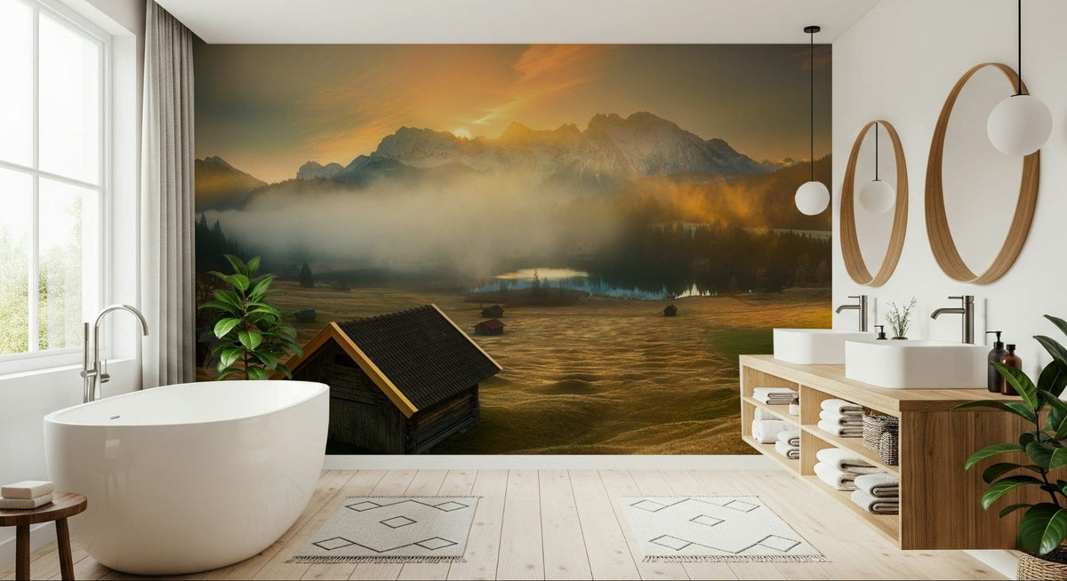 Cozy mountain hut wall covering for bedrooms, living rooms, or rustic interiors.
