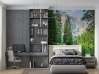 Majestic Alpine Lake Reflection wall mural serene water mountain view.