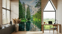 Stunning Alpine Lake Reflection wallcovering nature tranquil landscape.