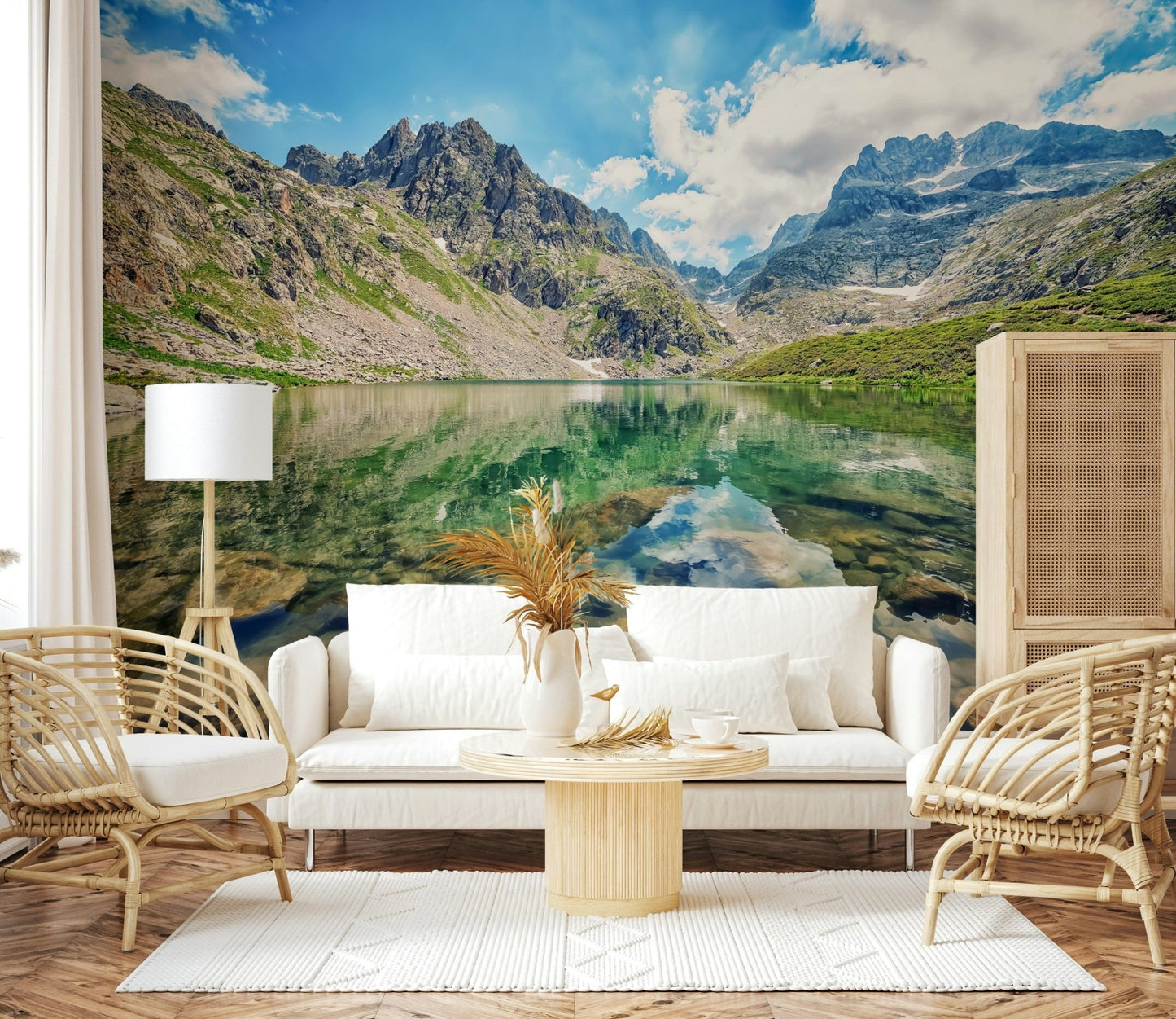 Dramatic sky alpine lake, Alpine Lake Serenity wall sticker.