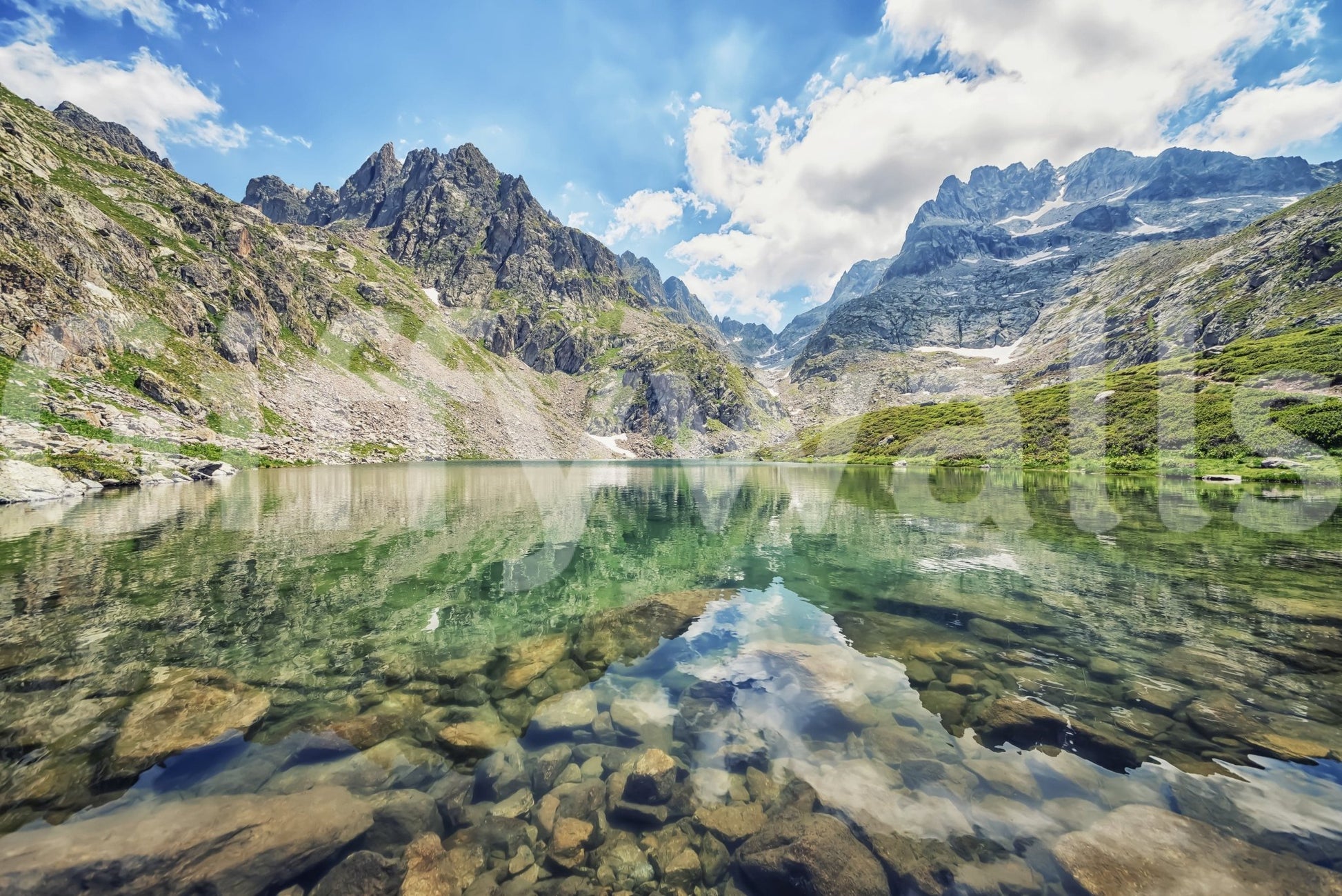 Breathtaking rugged mountains, Alpine Lake Serenity wallpaper.