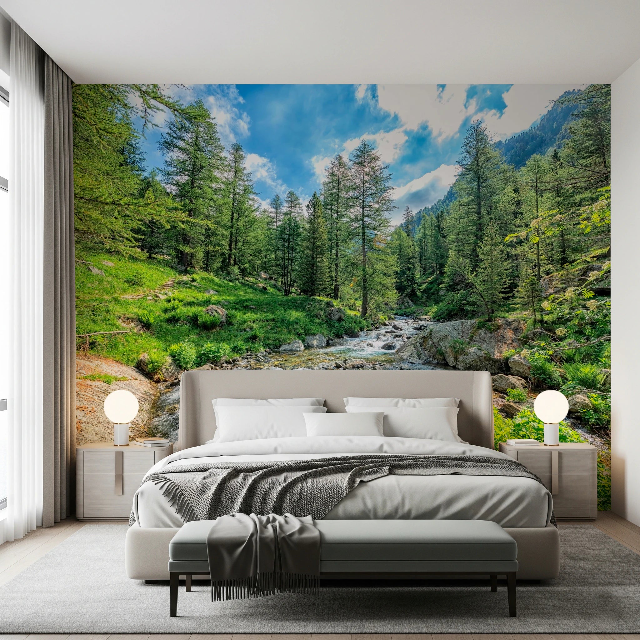 Stream Wall Alpine Stream Wall Mural – Scenic Mountain Forest Creek View