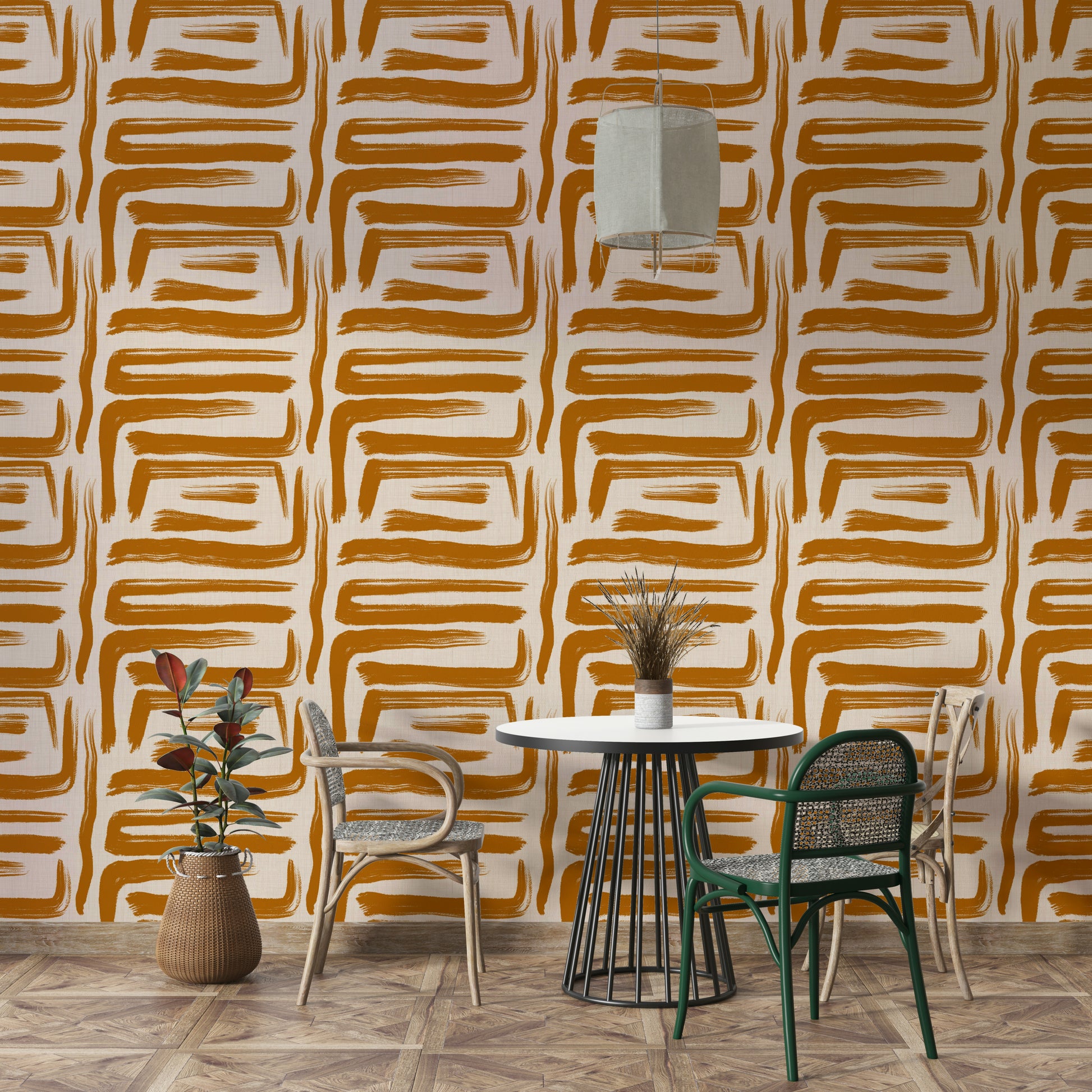 Amber brush pattern wallpaper for cozy interiors

