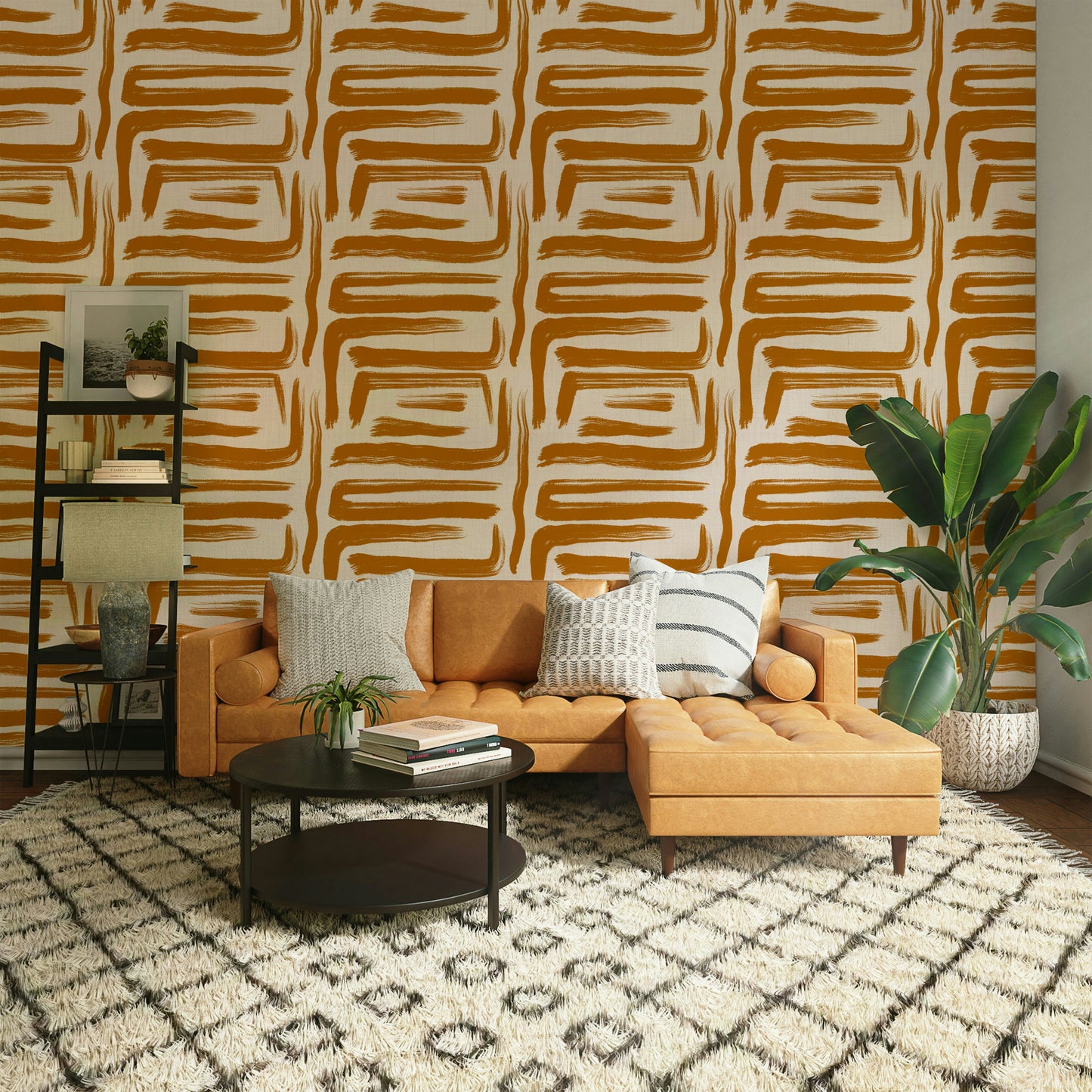 Retro-inspired amber wallpaper in warm earthy tones

