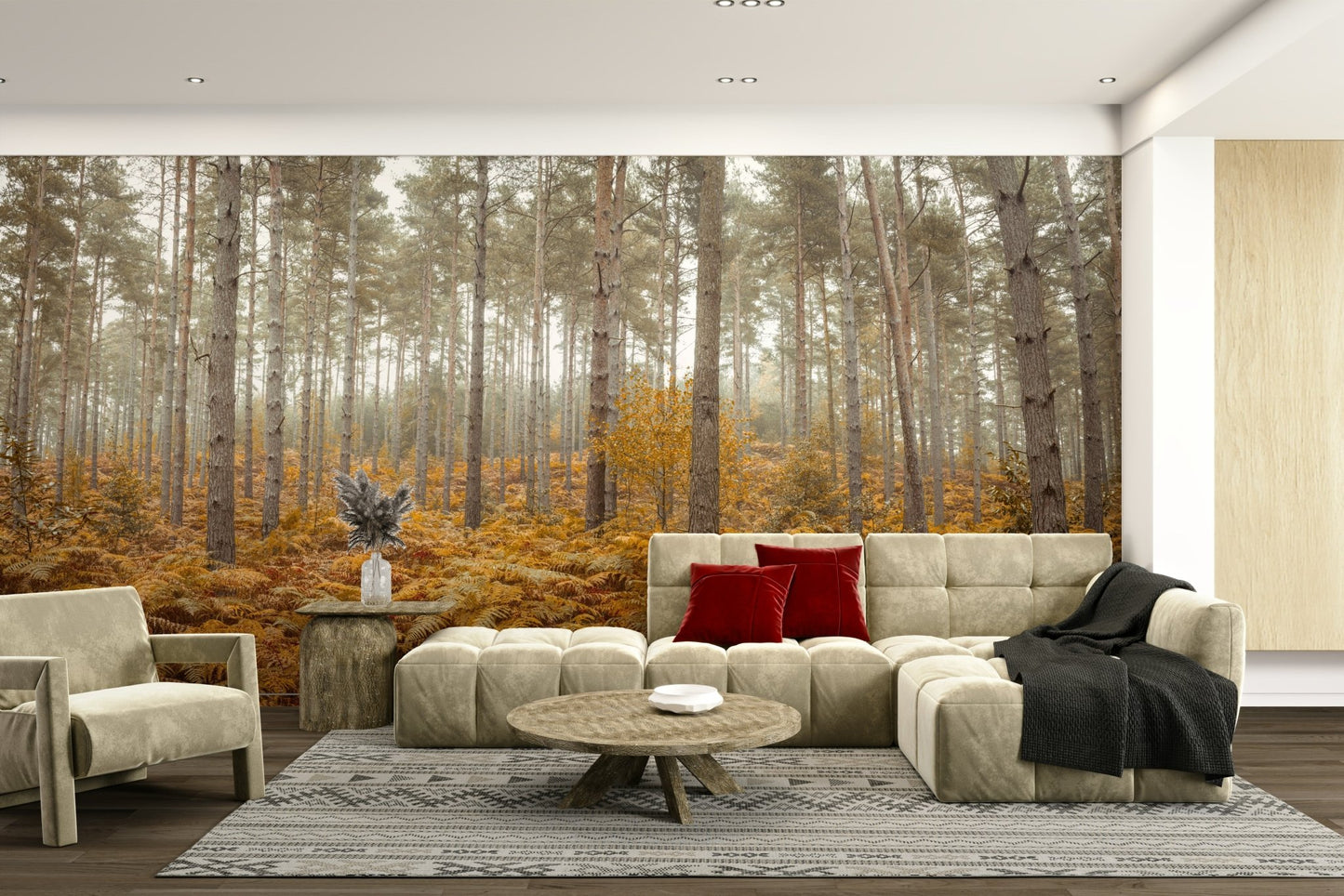 A close-up view shows the soft lines and details of the trees and plants.

