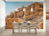 Jaipur's Amber Fort Grandeur, architectural wall mural beauty.