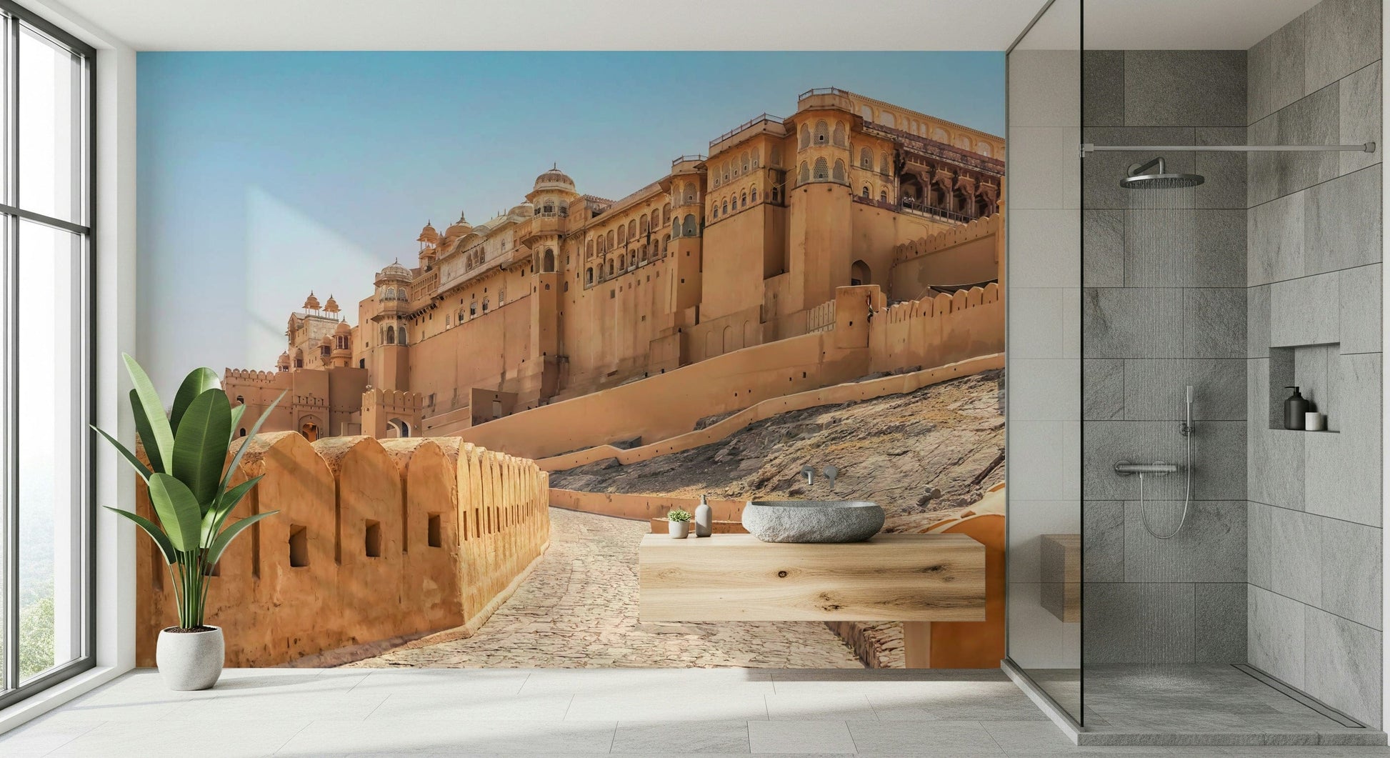 Historic Amber Fort Grandeur wall mural, stunning ancient facade.
