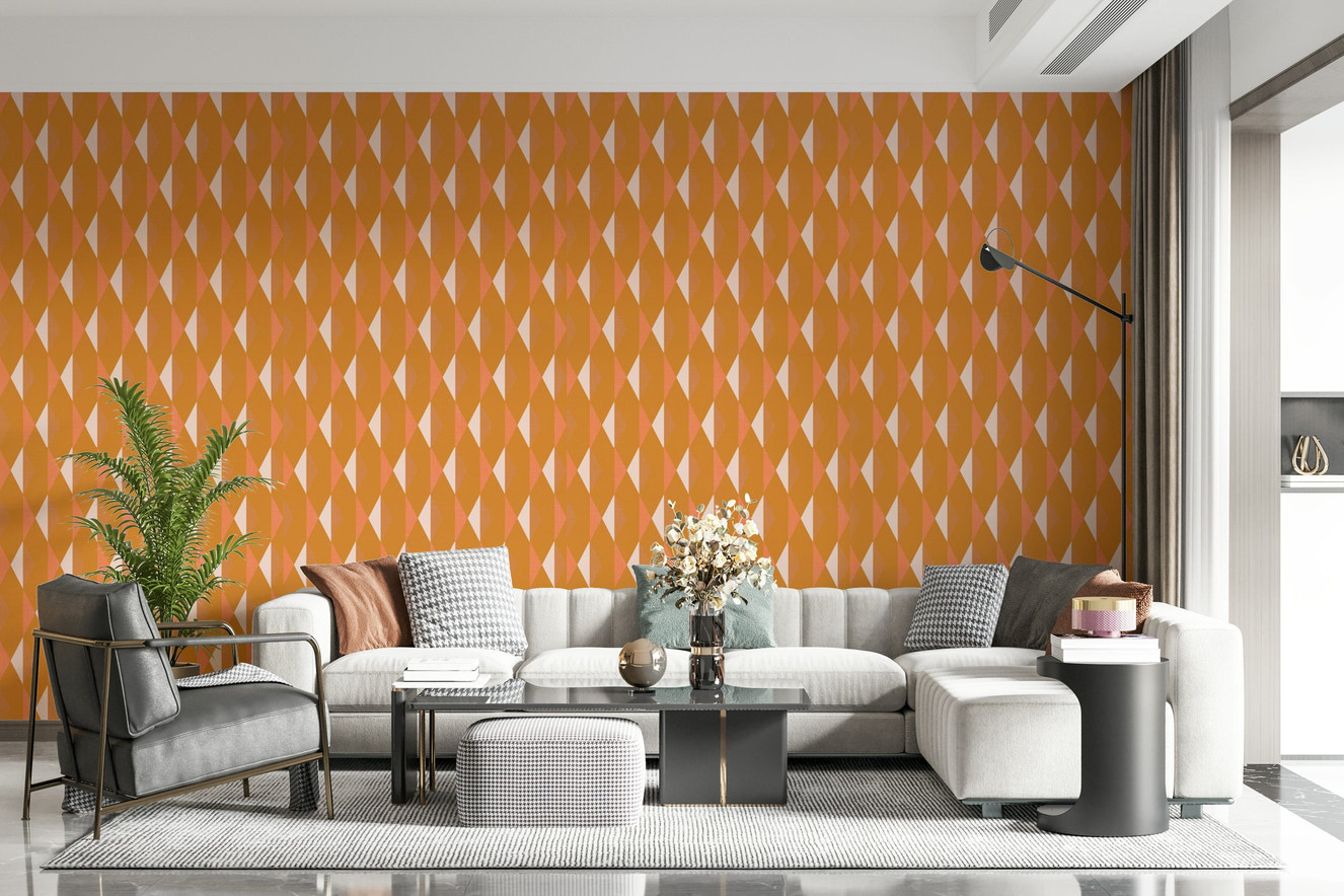 Orange polygon Amber Echoes repeating wall décor.