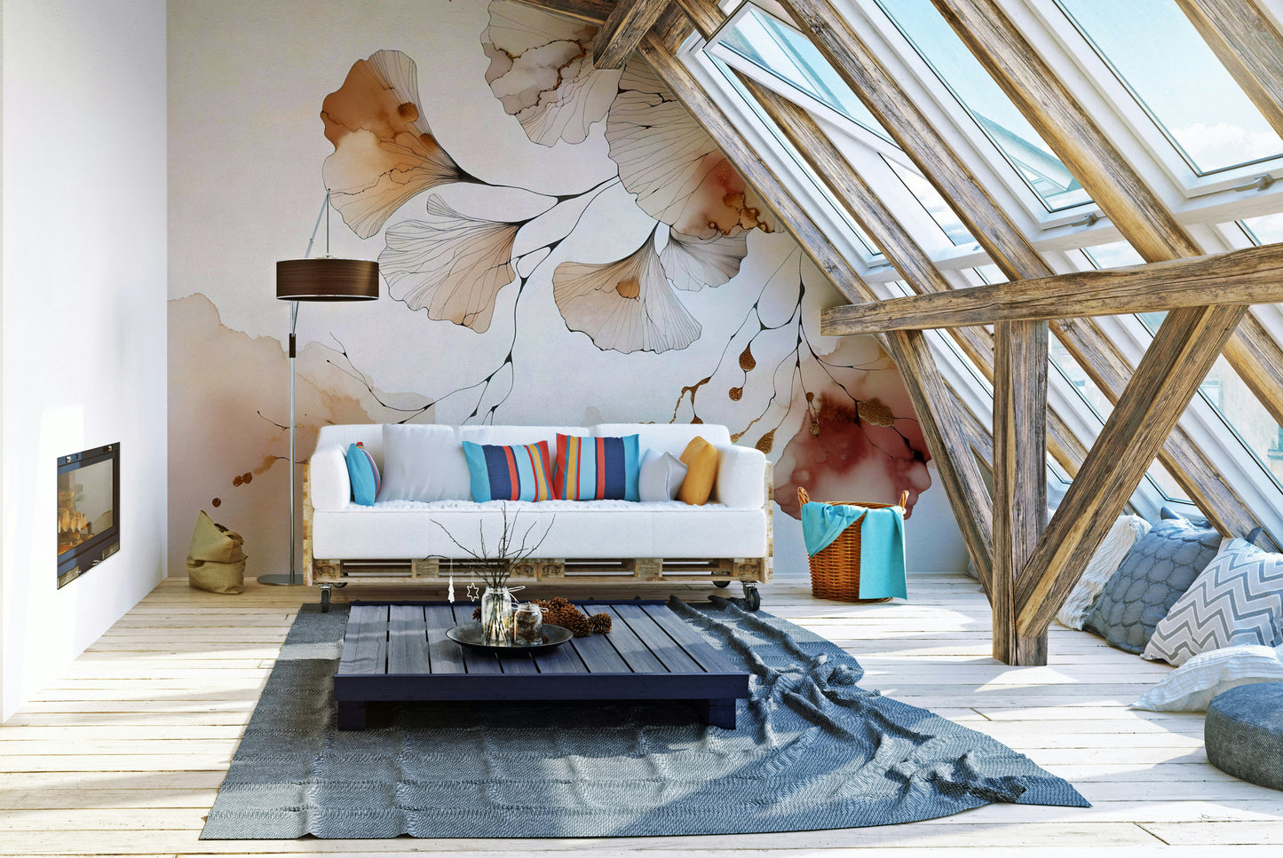 Ginkgo leaf pattern in amber tones, adding natural elegance to any room.

