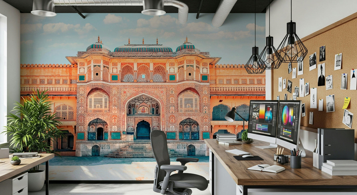 Heritage style Amber Palace Majesty mural, bright sunny palace view.