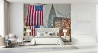 Patriotic design American Dreamscape skyscrapers home wallpaper.