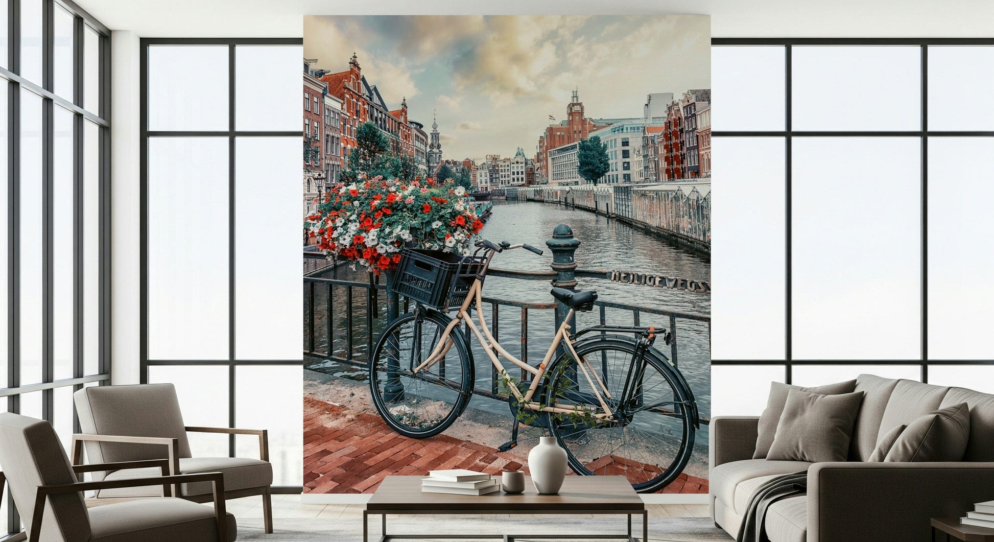 Classic architecture background Amsterdam Canal Ride wallpaper mural design.