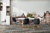 Amsterdam wall mural featuring canal and homes

