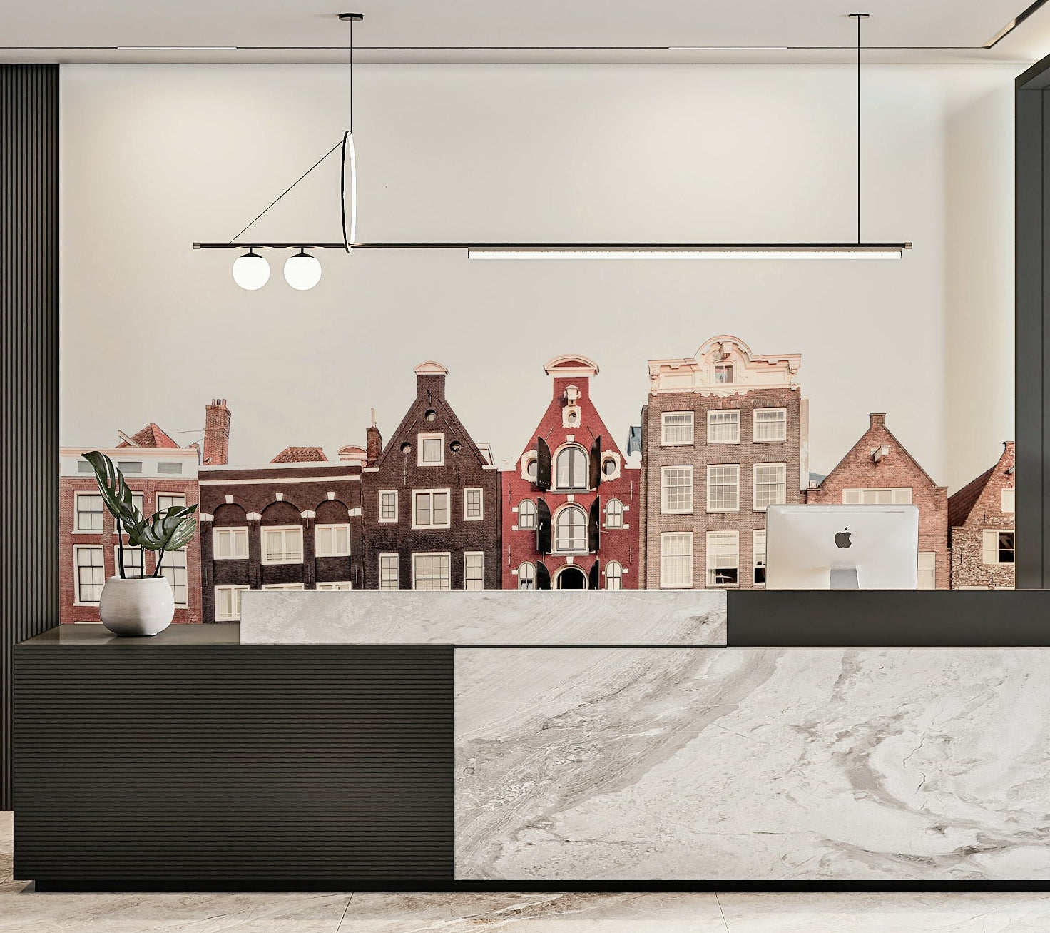 Historic Dutch houses mural along the waterfront

