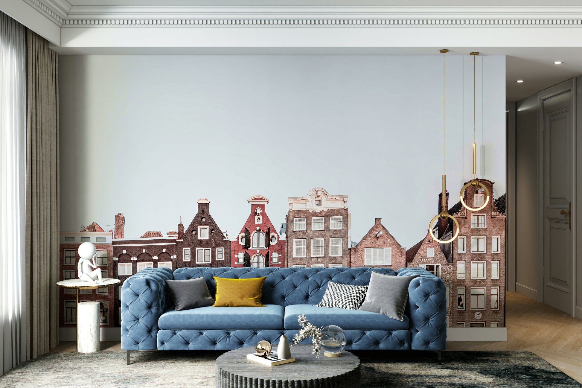 Amsterdam canal houses wall mural with reflection

