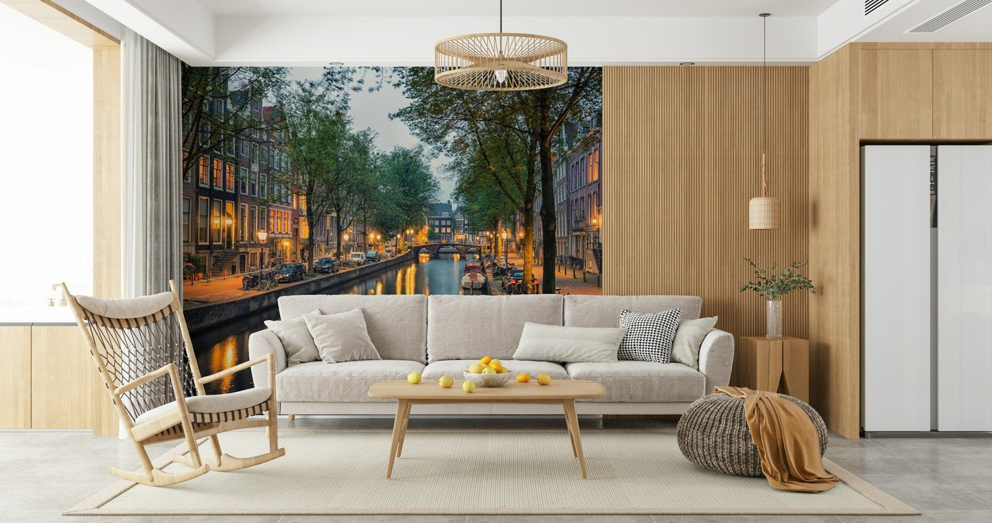 Amsterdam Canal Lights Wall Mural