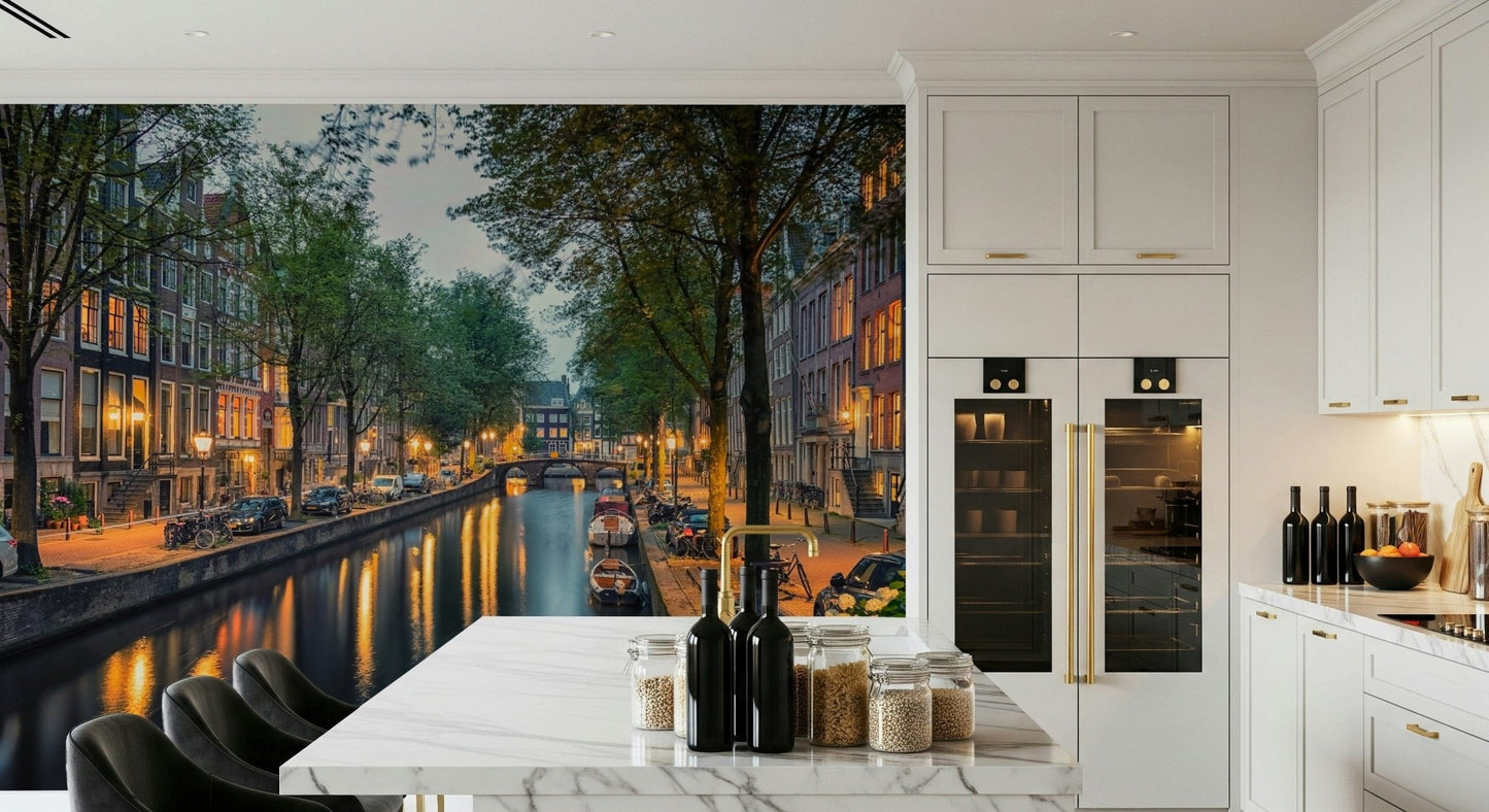 Amsterdam Canal Lights Wall Mural