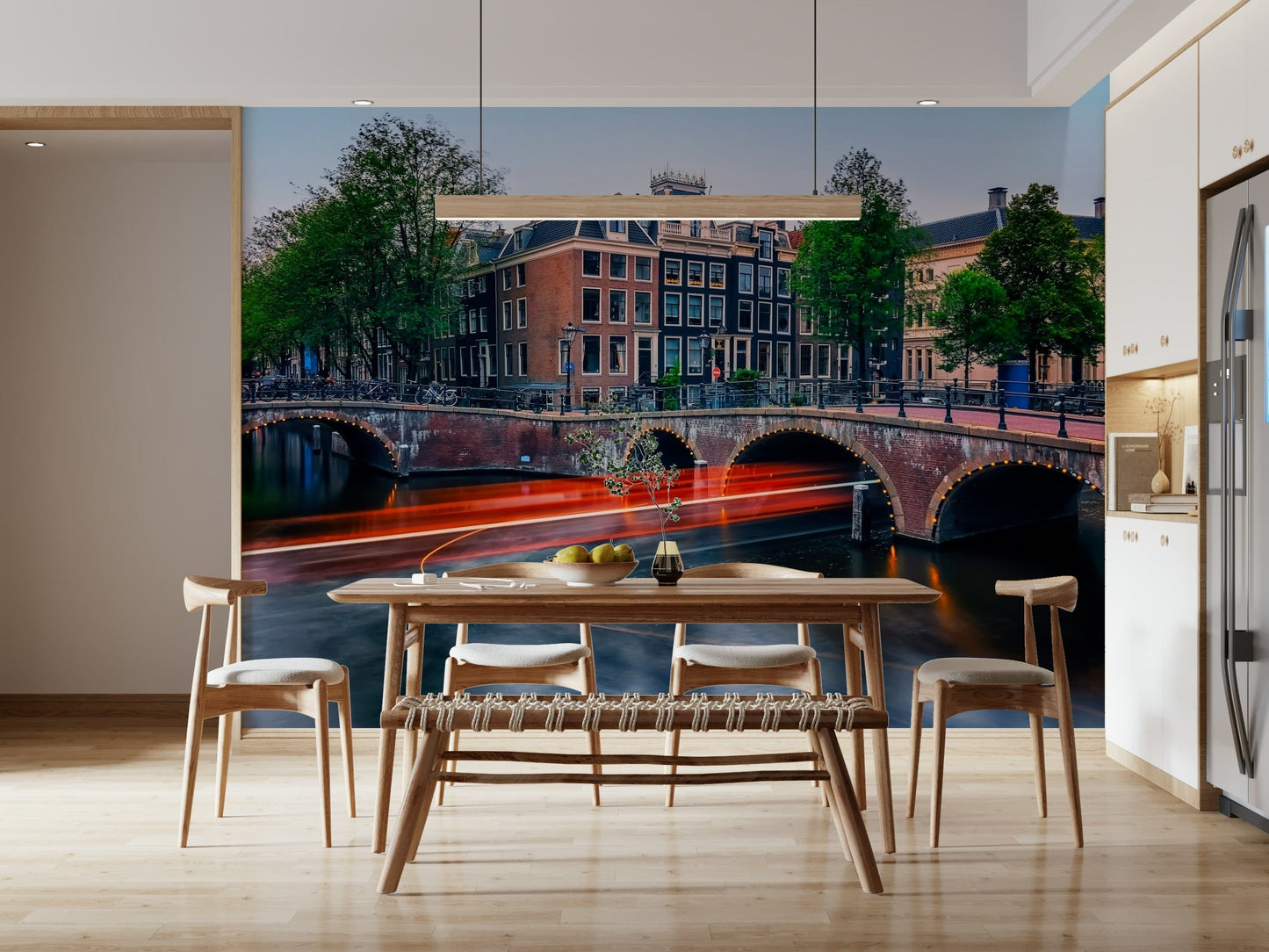 Amsterdam lights wall mural with calm urban night scenery