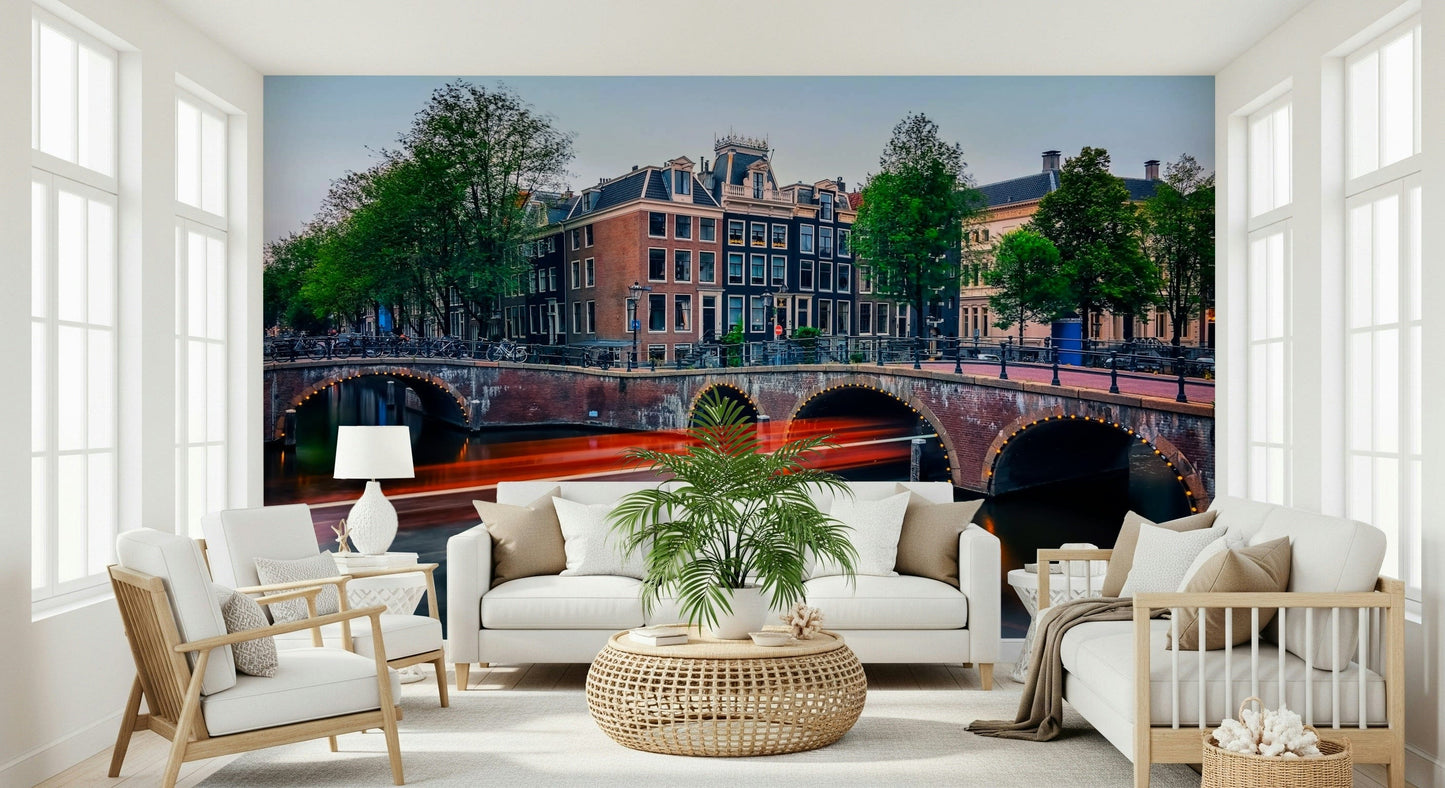 City wallpaper featuring Amsterdam canal lights after dark