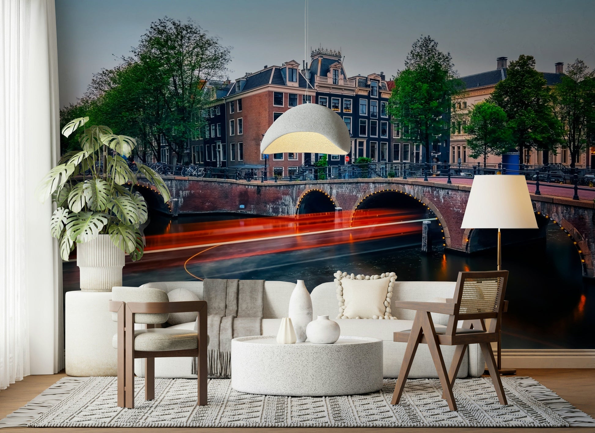 Amsterdam night skyline wall mural designed as city wallpaper