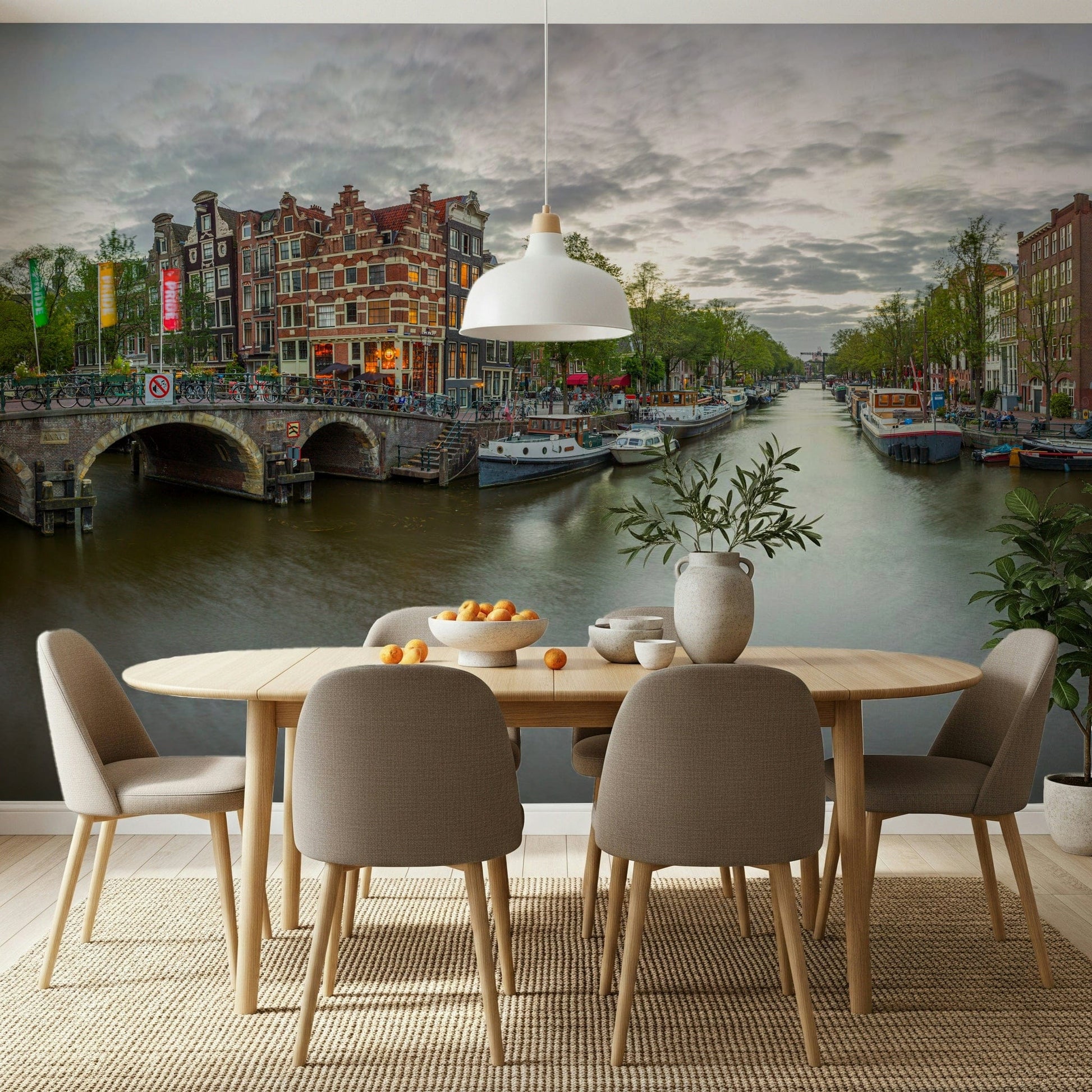 Interior design wall mural Amsterdam Canal Charm canal boats moored