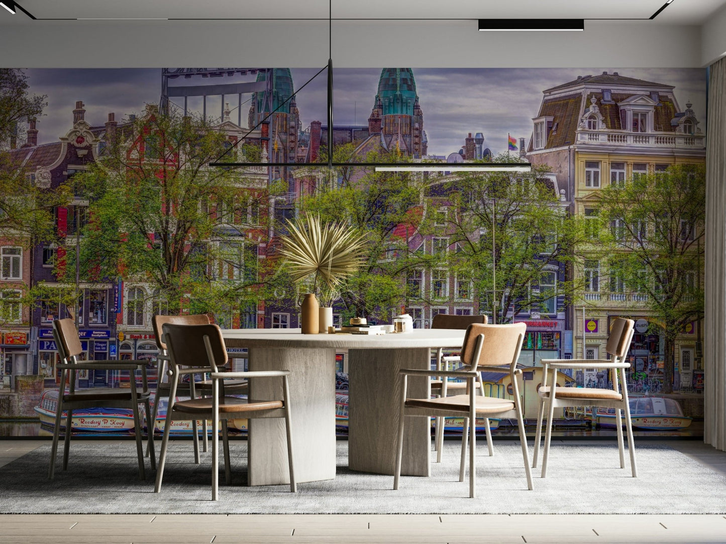 The wallpaper is perfect for a peaceful space.

