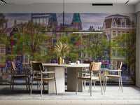 The wallpaper is perfect for a peaceful space.

