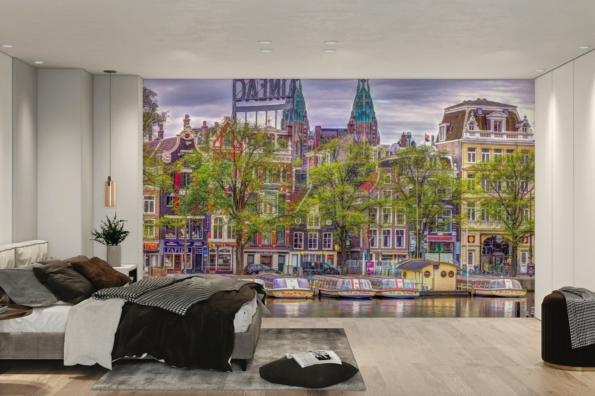 The wall art combines a historical theme with a serene feel.

