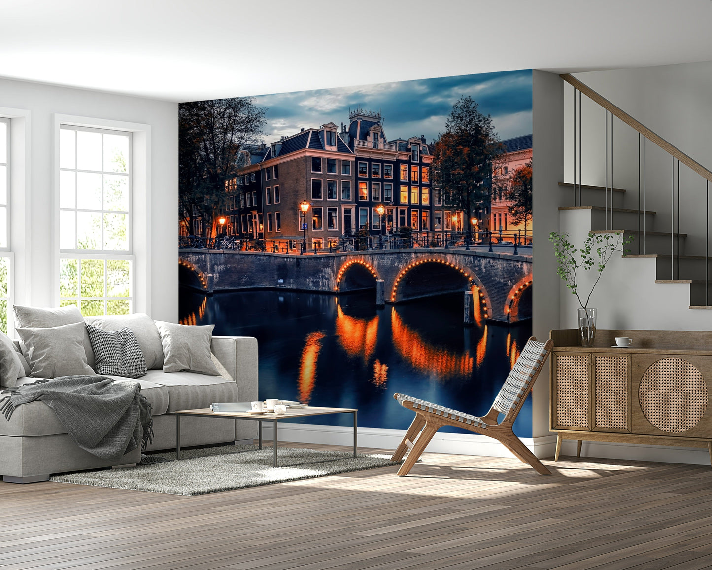 Amsterdam Nights cityscapes create elegant wallpaper for walls.