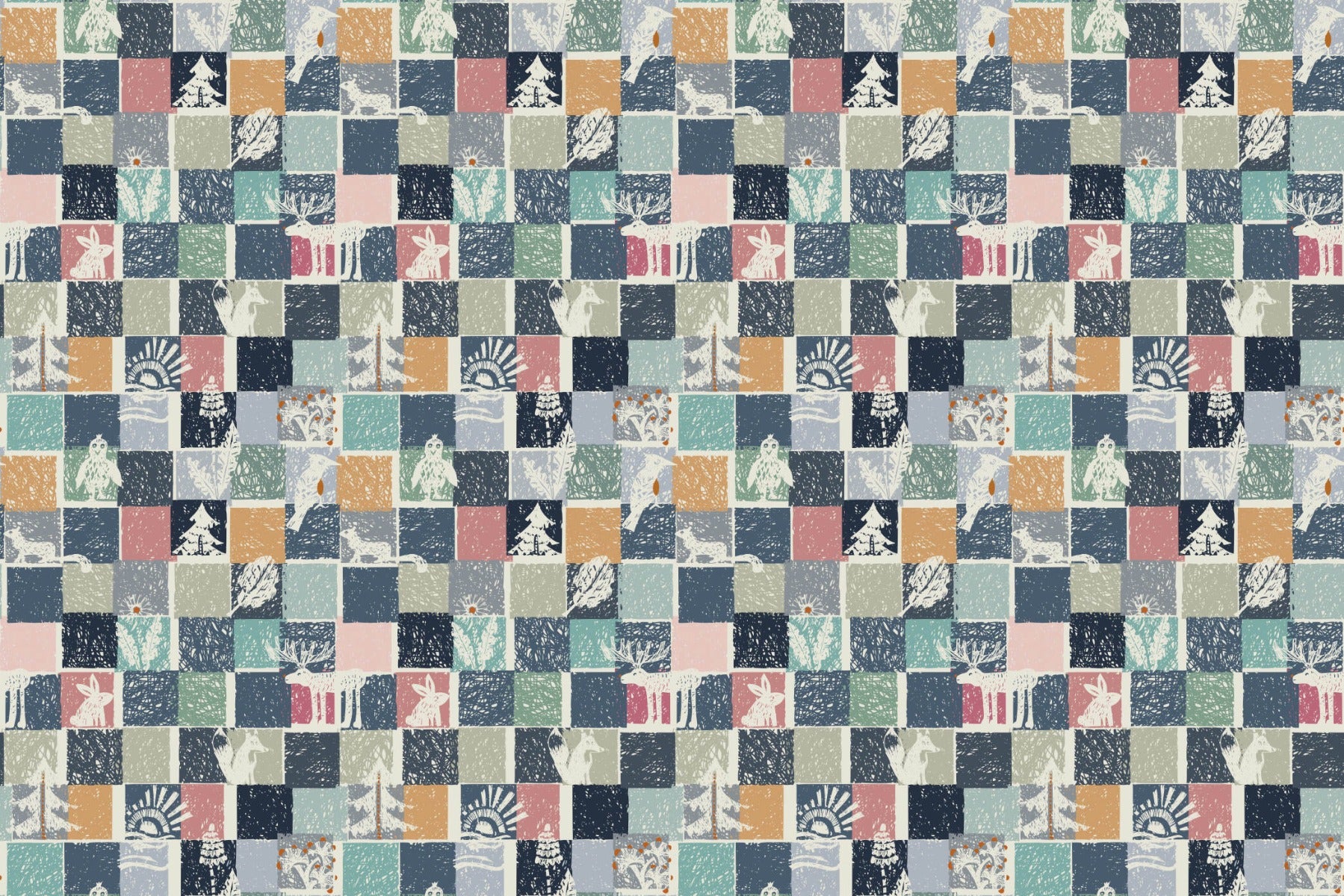 Forest Fauna Mosaic Wallpaper